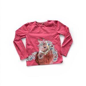 Mini Boden Girls' Pink Horse Graphic Long-Sleeve Top sz 8-9 years